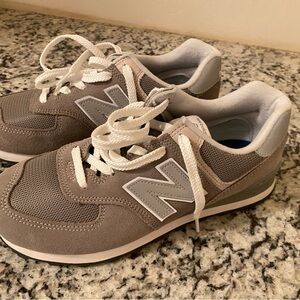 New Balance Taupe and White Sneakers
